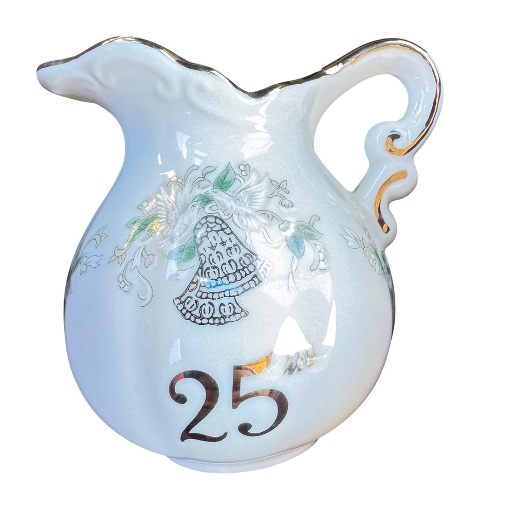 Lefton China Hand Painted 25th Anniversary Creamer Pitcher Floral GoldTrim 01134